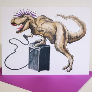 Carte de vœux, Trex, Dinosaure, Fête, Musique, Métal, Punk