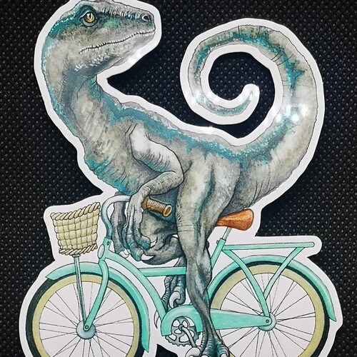 Velociraptor Sticker Vinyl Diecut Dinosaur Raptor Riding a Etsy