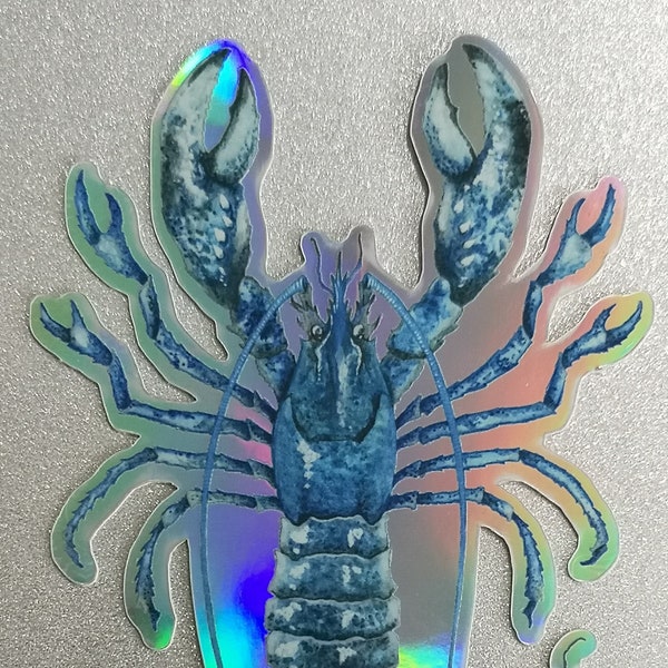 Lobster Sticker, vinyl die-cut, transparent background, holographic, Blue Lobster, painting, holo