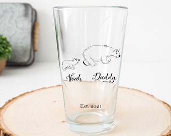 Personalized Daddy Bear Pint Glass * First Father's Day Gift * Gift For Dad * Custom Daddy Beer Mug * Announcement Gift * Dad Beer Glass