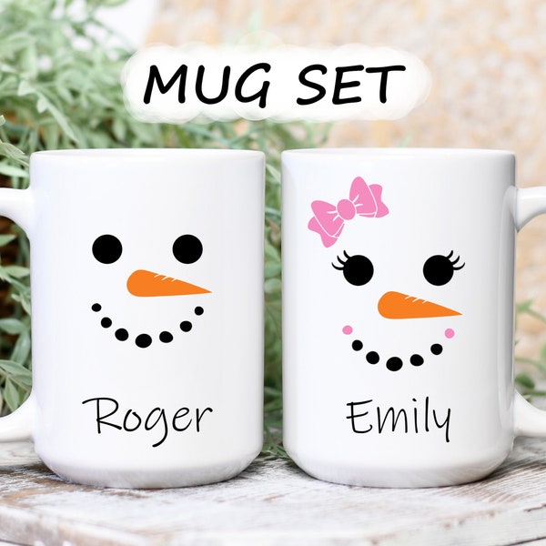 Snowman Mug Set * Personalized Christmas Mugs * Cute Christmas Gift * Personalized Snowman Gift * Cute Snowman Mugs * Hot Chocolate Mug