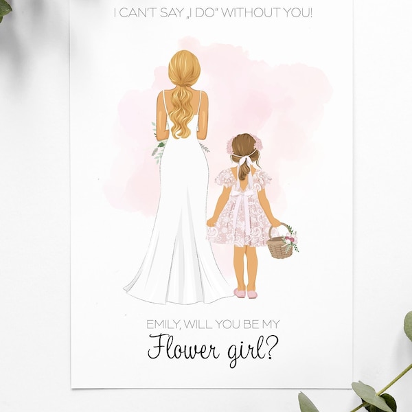 Will You Be My Flower girl Card, Flowergirl ask, Proposal cards, Be my Flower girl, Personalised Flower Girl Card, Custom Illustration