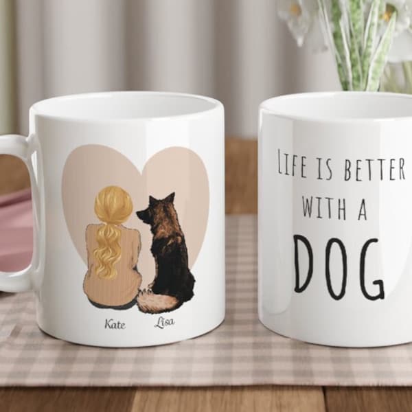 Dog and owner mug, dog and owner gift, gift for dog owner, dog and owner portrait, Customized mug, coffee mug, Friend  Gift, new dog owner