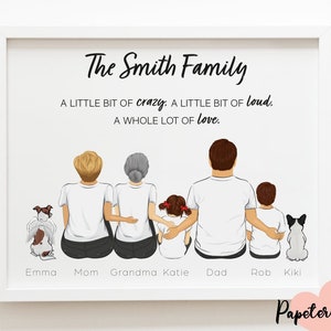 Retrato familiar personalizado con mascotas, regalo para mamá de parte de su hija, retrato familiar personalizado, inauguración de la casa, esposo, regalo para un nuevo hogar, impresión
