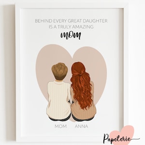 Stampa madre e figlia, regalo per la mamma, regalo personalizzato, regalo per lei, ritratto personalizzato, illustrazione personalizzata, regalo per la mamma, ritratto di famiglia