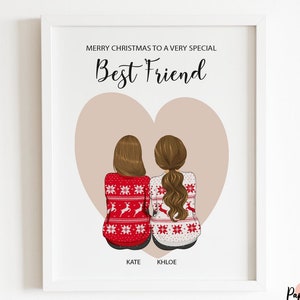 Impression meilleur ami, impression amitié, cadeau de Noël, cadeau personnalisé de Noël, carte meilleur ami, portrait d'amis personnalisé, personnalisé
