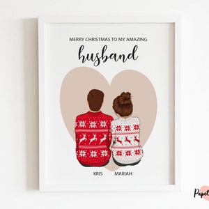 Presente de Natal para marido, para minha alma gêmea, cartões de Natal fofos, presente de Natal para marido, cartão de Natal para marido, retrato personalizado de marido