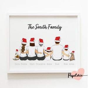 Ilustração de retrato de Natal, presente de Natal para avós, personalizado, decoração de feriado, cartão de Natal, decoração de Natal, pôster