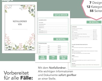Emergency Binder Kit: 55 pages – Print instantly, have everything at hand | Ideal for bullet journaling & family planning | Design A