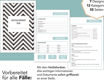 Emergency Binder Kit: 55 pages – Print instantly, have everything at hand | Ideal for bullet journaling & family planning | Design F