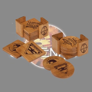 Firefly Serenity Inspired Bamboo Coaster Set of 6 with Holder