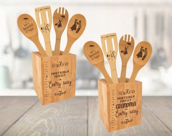 Mary Poppins Spoonful of Sugar Engraved Bamboo Utensil Set/Limited Number/ Utensil Holder has been discontinued by supplier