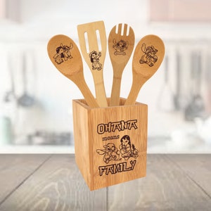 Lilo & Stitch Inspired Engraved Bamboo Utensil Set