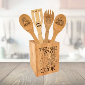 Snow White Inspired Engraved Bamboo Utensil Set
