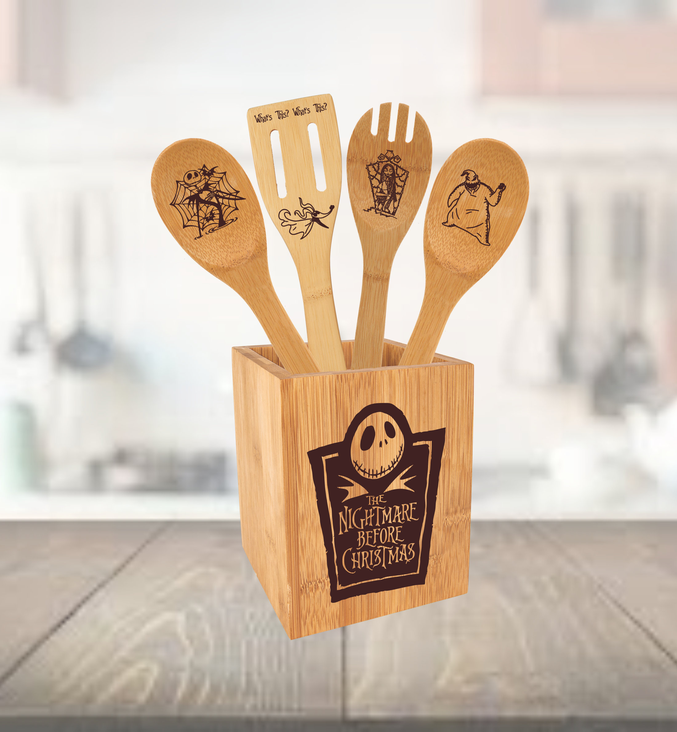 Nightmare Before Christmas Wooden Spoons for Cooking,Funny Burned Spoons cooking  Utensils Set,Pumpkin King Kitchen Accessories for Halloween  Decorations,Housewarming Gifts for Friends(Set of 5) 