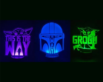 Star Wars Mandalorian Grogu The Child Inspired This Is The Way Custom Engraved LED Nightlight/Sign
