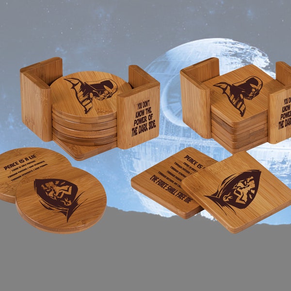 Star Wars Power of the Dark Side Sith Engraved Bamboo Coaster Set of 6 with Holder