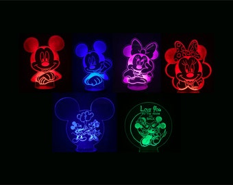 Mickey Mouse and Minnie Mouse Inspired Custom Engraved LED Nightlight/Sign