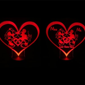 Mickey and Minnie Mouse Kiss Inspired Personalized Custom Engraved LED Nightlight/Sign