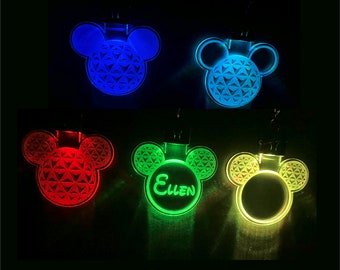 Mickey Mouse Ears Epcot Inspired Custom Engraved LED Keychain/Lanyard Charm