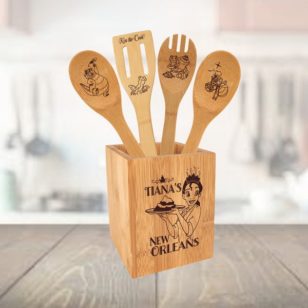 Princess and the Frog Inspired Engraved Bamboo Utensil Set