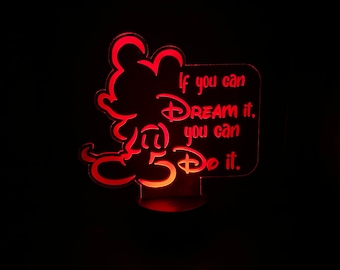 Mickey Mouse If You Dream It Inspired Custom Engraved LED Nightlight/Sign