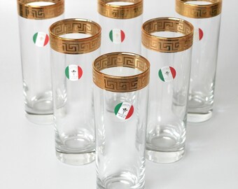 Vintage highball cocktail- / ginglazen uit de jaren 70 - Set van 6 - Made in Italy