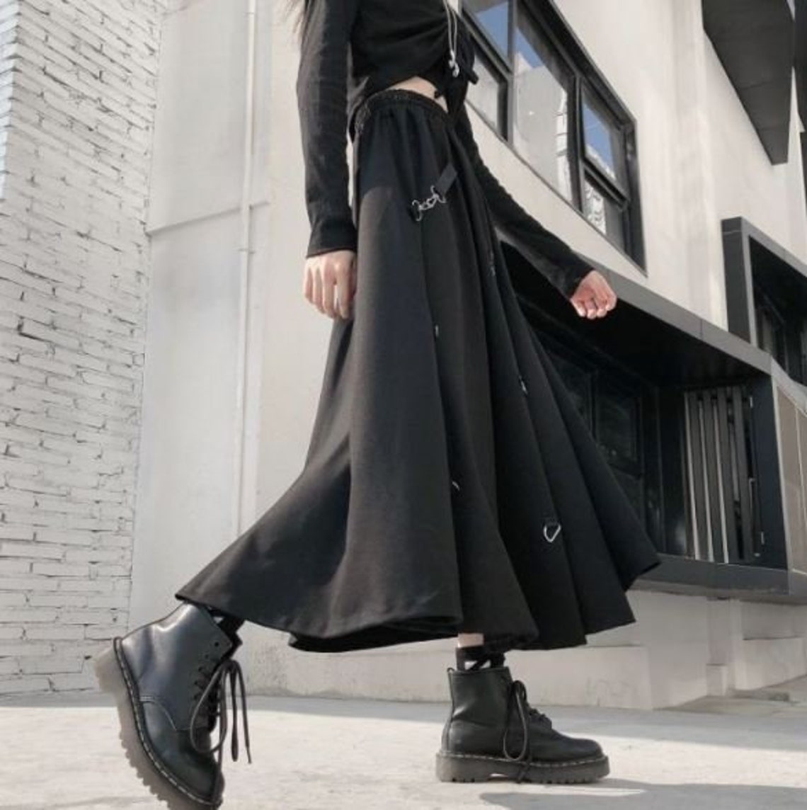 High Waist Asymmetrical Skirt Goth Skirt Adjustable Length - Etsy