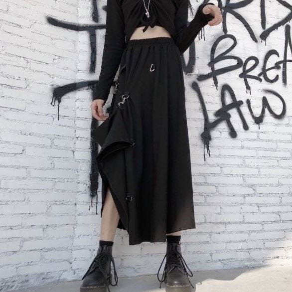 High Waist Asymmetrical Skirt Goth Skirt Adjustable Length - Etsy