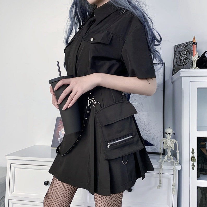 Women's Bandage & Side Pocket Designed, High Waisted, Sexy A-Line Mini Skirt / Streetwear / Gothicwear / Y2K / Punkwear / Grunge/ Egirl 