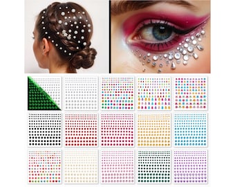 15 Sheet Face Gems Rhinestone -SELF Adhesive- Rhinestones for Eyes Face Body Nails, Face Glitter, Nail Gems Rhinestone, Face Jewels