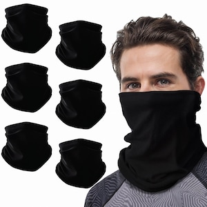 Puede incluir: Un conjunto de seis pasamontañas negros. Los pasamontañas están hechos de un tejido suave y elástico y se pueden usar como mascarilla facial, bufanda de cuello o diadema.