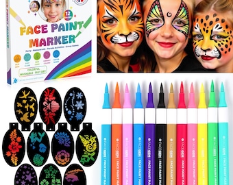 12 Colour Face Paint – Water-Based – MESS FREE Face Painting Kit with Stencils – Fast-Drying, Washable, Easy to Clean, Non-Toxic A2FACESET