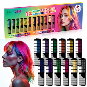 12 PCS Ultra Hair Chalk Comb, Temporary Bright Hair Color for Girls Women Gifts for Halloween Makeup Birthday Washable, Hair Chalk for Girls