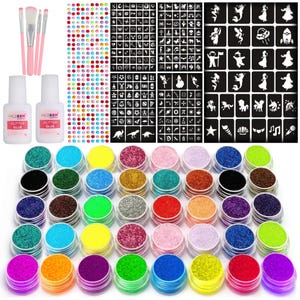 40 Colour - Glitter Tattoos for Kids, Glitter Tattoo kit, Temporary Tattoos for Kids, 200+ Stencils, 40 Colour (10 neon), 25ARTBOXSET-A40