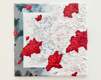 Red Shapes Over White and Gray - Painting on Canvas