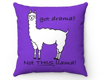 No Drama Llama PURPLE Faux Suede Square Pillow