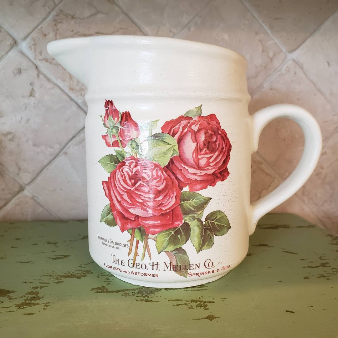 Decorative Cottage Pitcher Shabby Chic Roses Farmhouse Country Cottage ...