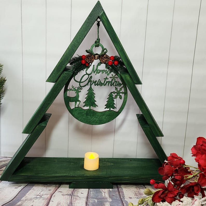 Rustic Wood Christmas Tree With Cardinal Birds Nest and LED Candle Etsy