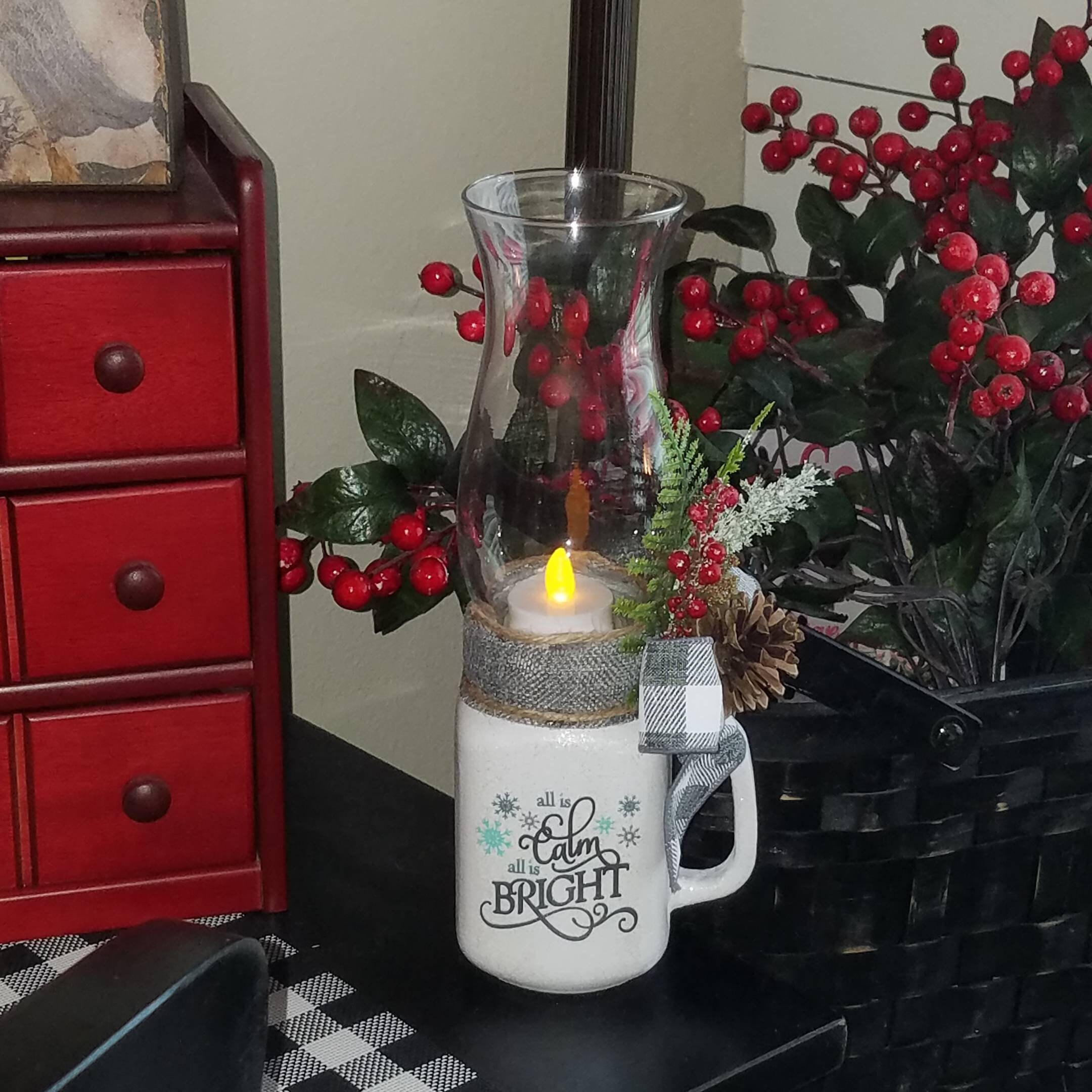 Glass Christmas Lantern Holiday Hurricane Style Candle Holder With Flameless Flicker Candle 11 Tall