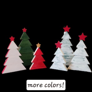 Wooden Christmas Trees Set of 3 in Assorted Colors and Styles