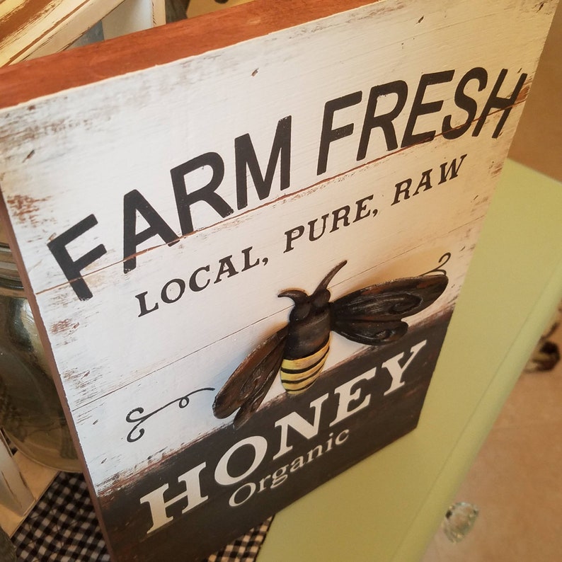 Farmhouse 3D Wood Sign Honey Bee Metal Bee Handpainted Local Etsy