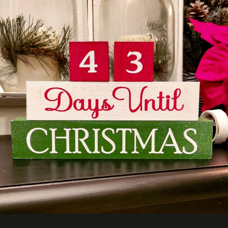 Christmas Countdown Wood Block Calendar – Holiday Shelf Sitter - Etsy