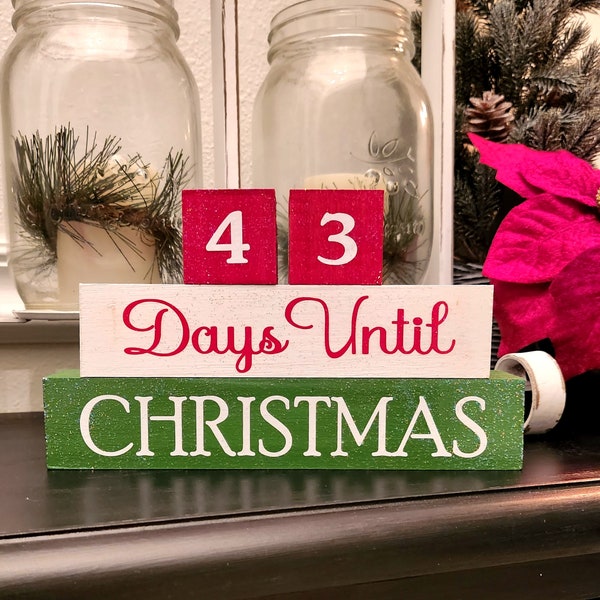 Countdown to Christmas Wood Blocks Calendar Shelf Sitter Days Until Christmas Countdown Set