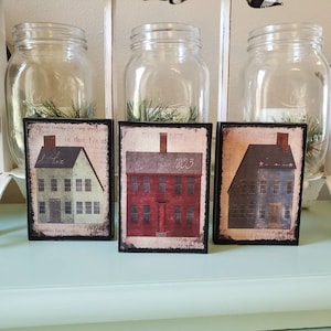 Primitive Saltbox Houses Wood Blocks Set Shelf Sitter Farmhouse Country Primitive