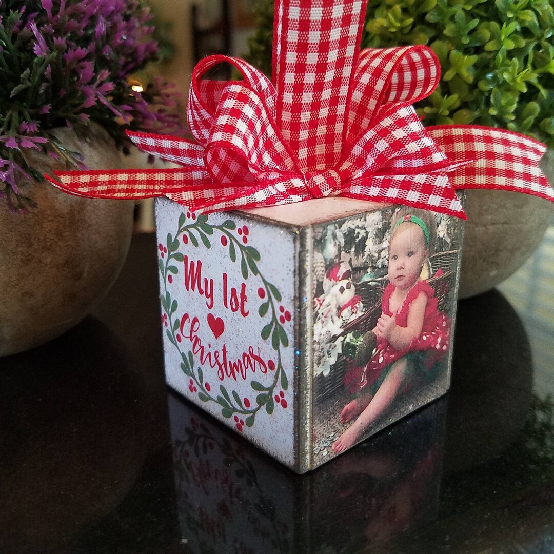 Personalized Photo Wood Block Ornament Baby's First Christmas Baby Gift