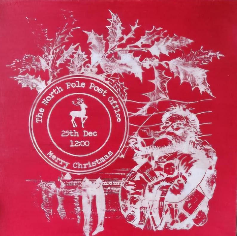 Vintage Santa Hand Painted Wood Christmas Sign North Pole Post Office