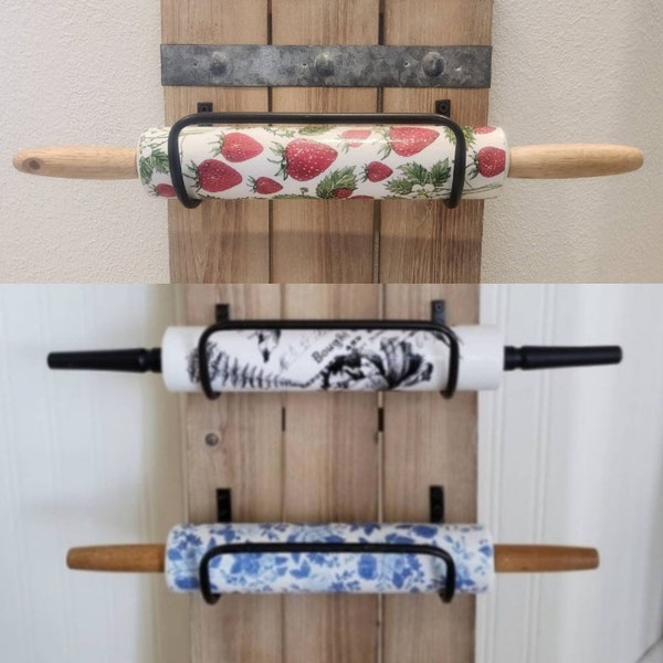 Vintage Style Rolling Pin Solid Wood Handpainted and Floral Designs Cottage French Country Farmhouse Decor