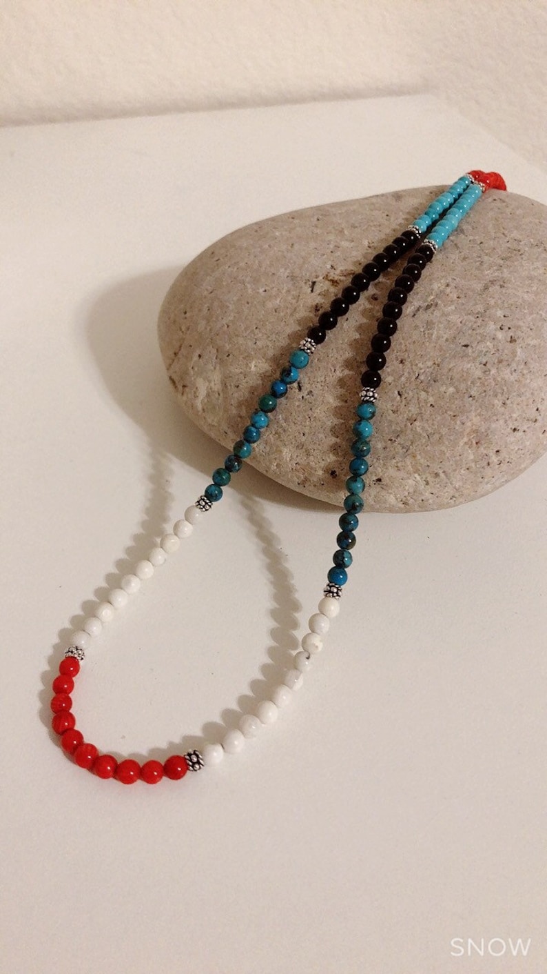 turquoise necklacereds Stone NecklacesMulti color beads NecklacesSterling Silver Beads Handmade in USA