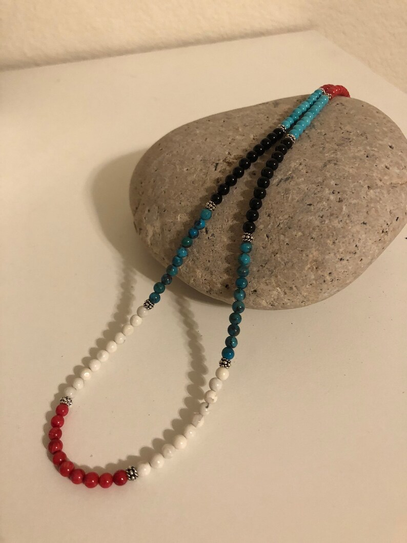 turquoise necklacereds Stone NecklacesMulti color beads NecklacesSterling Silver Beads Handmade in USA